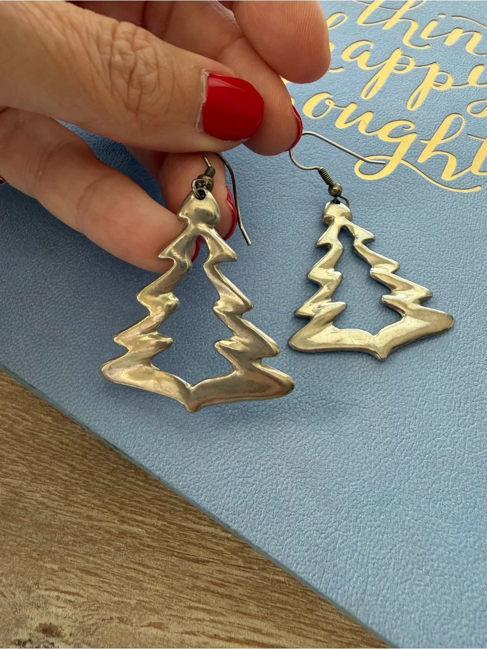 Vintage Maurice Milleur Zig Tree Earrings Pewter Christmas Tree Dangle ©91